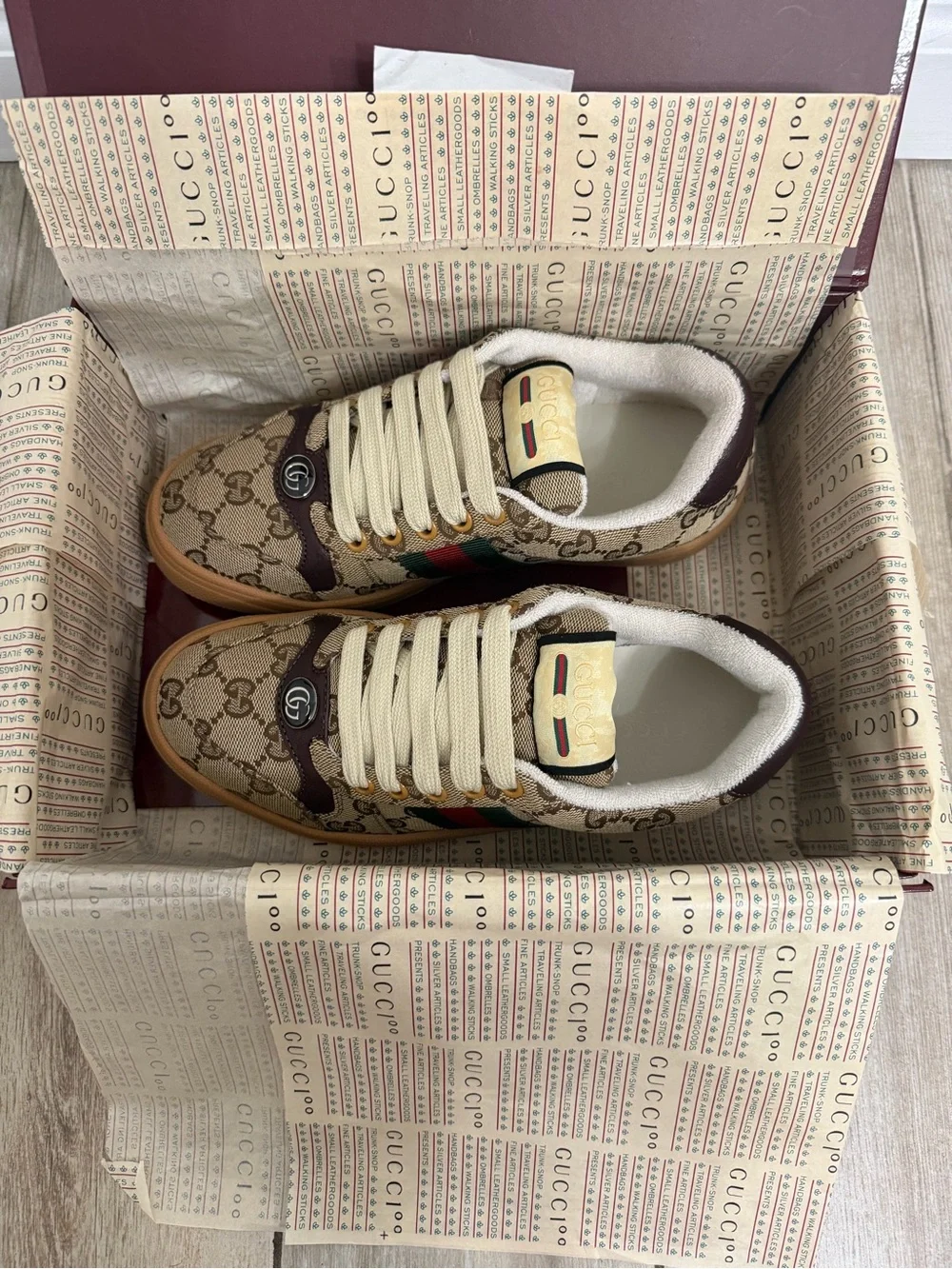 Gucci Women GG Canvas Low-Top Sneakers in Beige, Brown and Tan, NWT